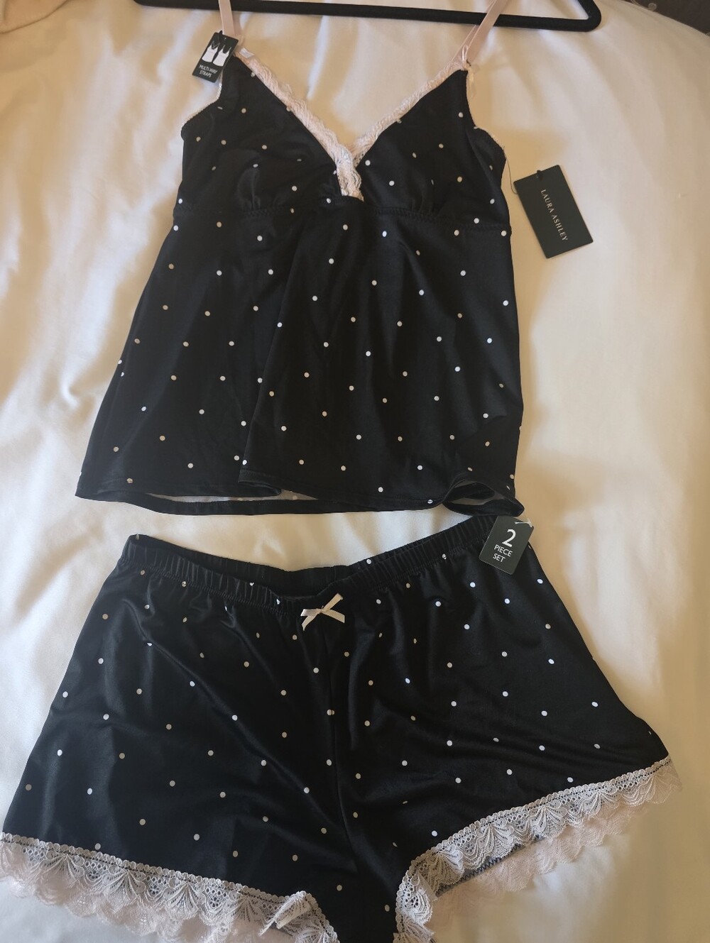Laura Ashley Polka Dot Lace Sleep Set Multi-Way Straps Coquette Size Small NWT